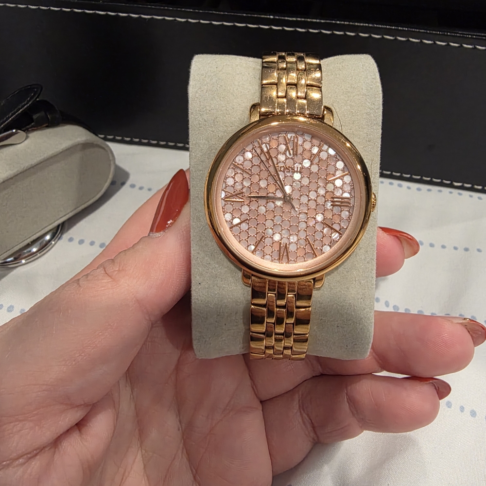 Fossil Gold Watch with Pink Mosaic Dial